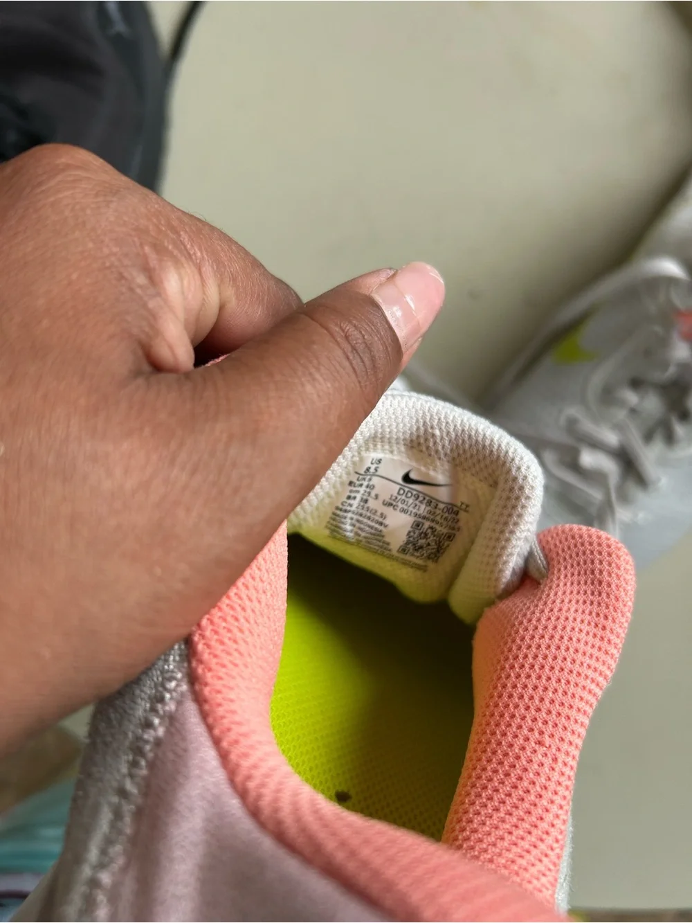 Nike Kids White Mesh Sneakers with Pink Collar and Neon Yellow Swoosh